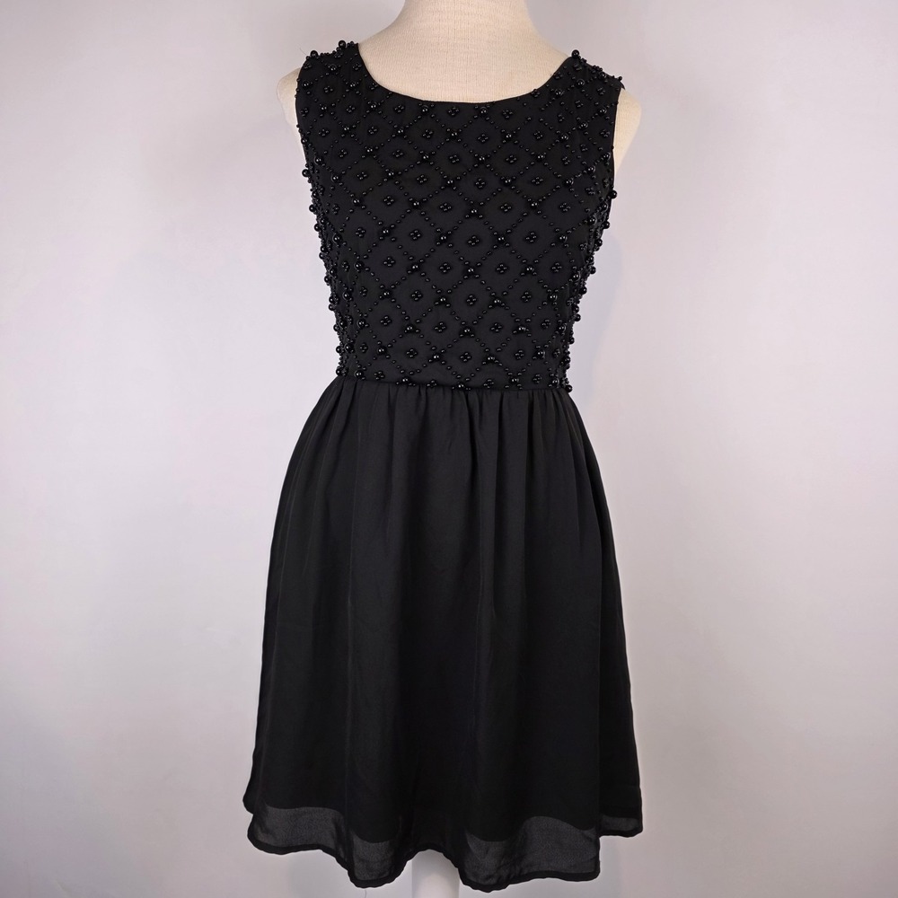 Forever 21 Beaded Black Dress Women's Small Sleeveless Fit Flare Party‎ Cocktail